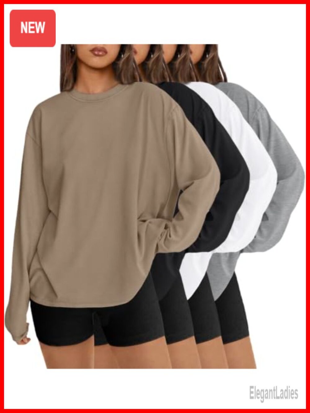 Women's Oversized Long Sleeve T-Shirts 4 Pack Drop Shoulder Workout Tops